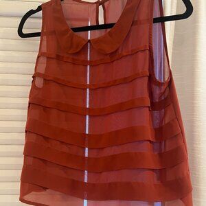 Sheer Maroon Sleeveless Peter Pan Blouse